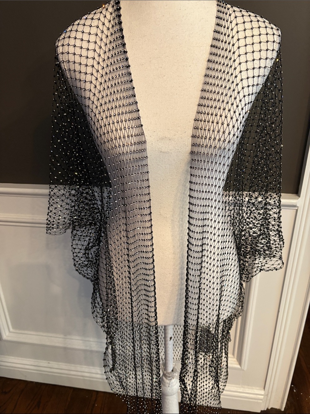 Beautiful Rhinestone Black Beaded Mesh Wrap